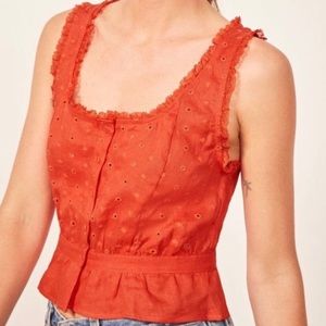 Reformation Hot Louisa Red Orange Eyelet Tank Top
